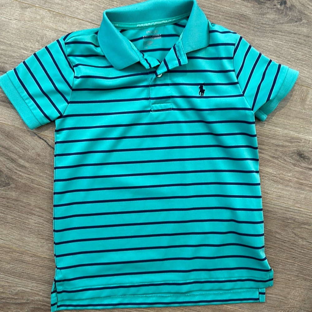Polo RL performance pretty green with navy stripes stretchy
